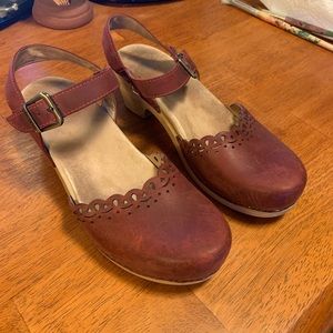 Dansko Burgundy Leather Mary Jane Clogs